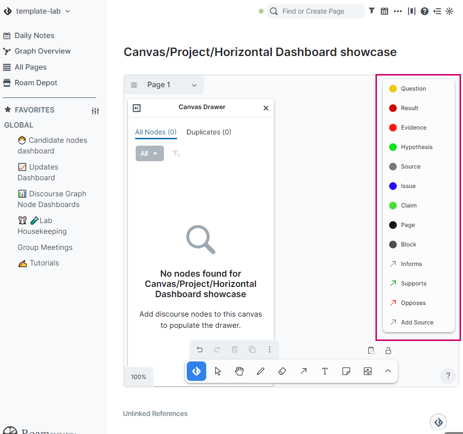 The node selection menu